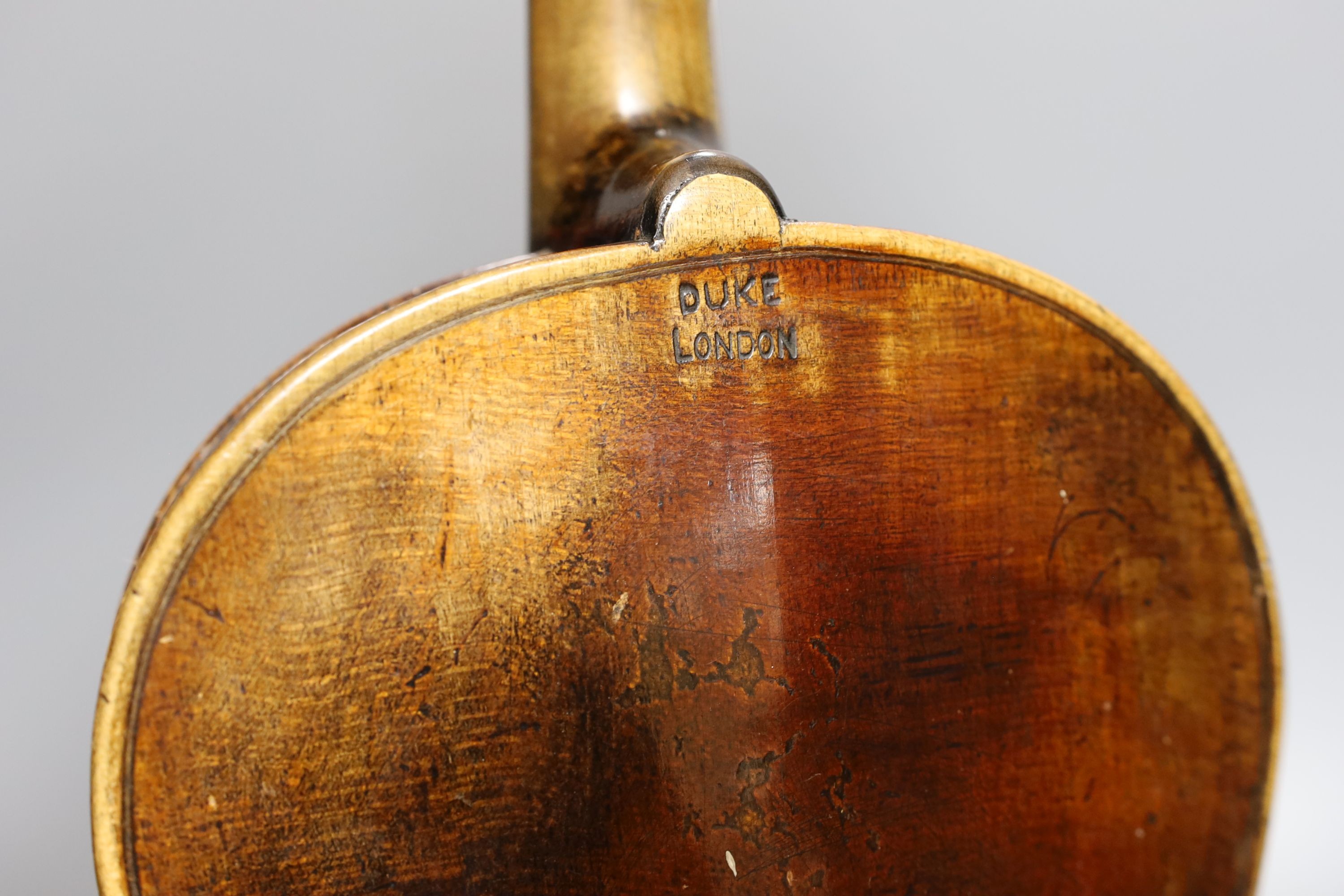 A Duke, London violin, 60 cms long.